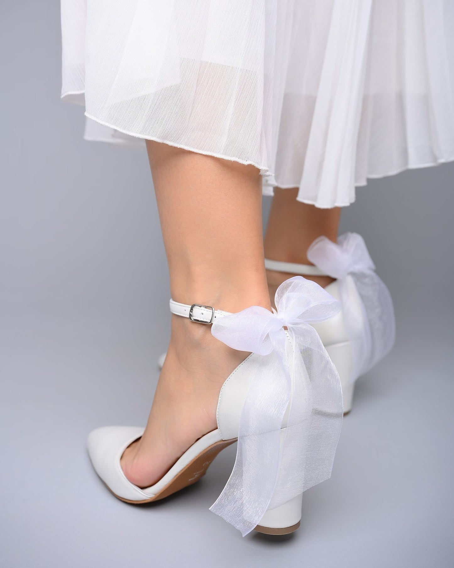 White Closed Toe Wedding Shoes Block Heel, Fairytale on the heel - PinkyPromiseAccs