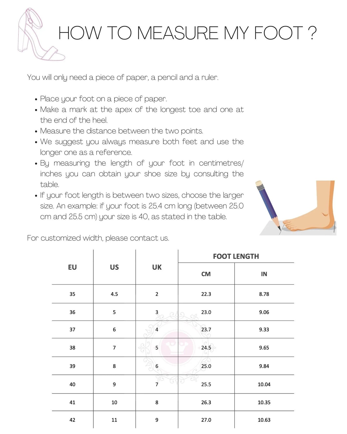 Size Chart (EU, US, UK & Foot Length) - PinkyPromiseAccs