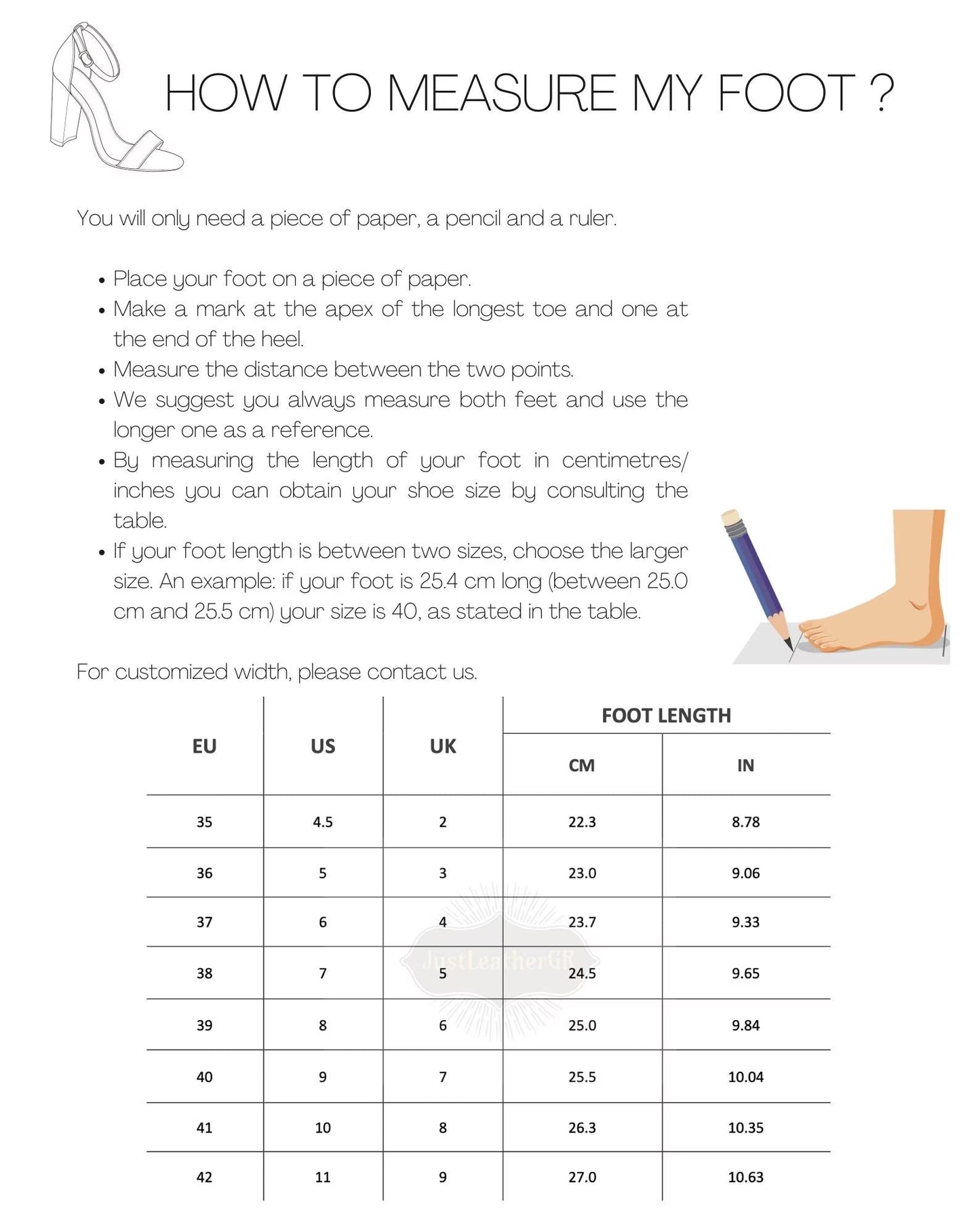 Size Chart (EU, US, UK & Foot Length) - PinkyPromiseAccs