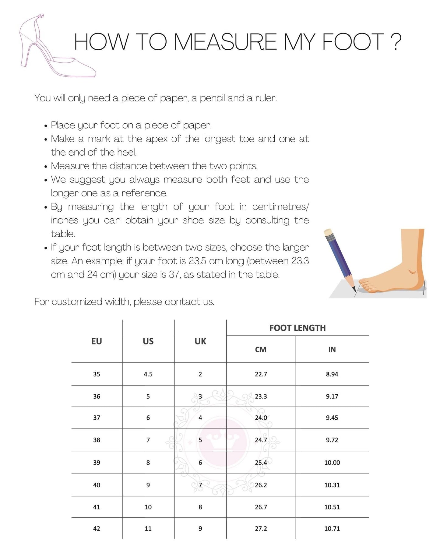 Size Chart (EU, US, UK & Foot Length) - PinkyPromiseAccs
