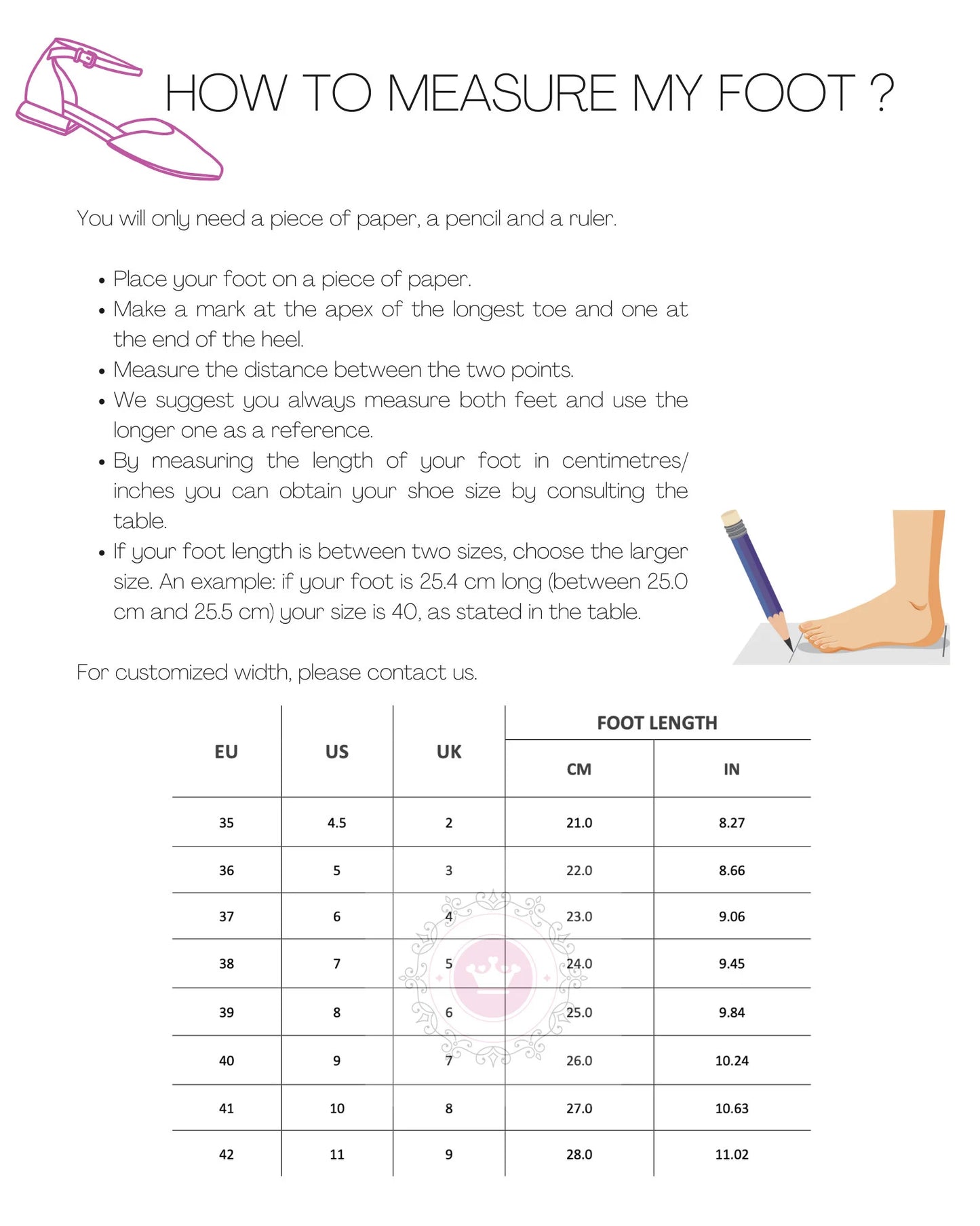 Size Chart (EU, US, UK & Foot Length) - PinkyPromiseAccs