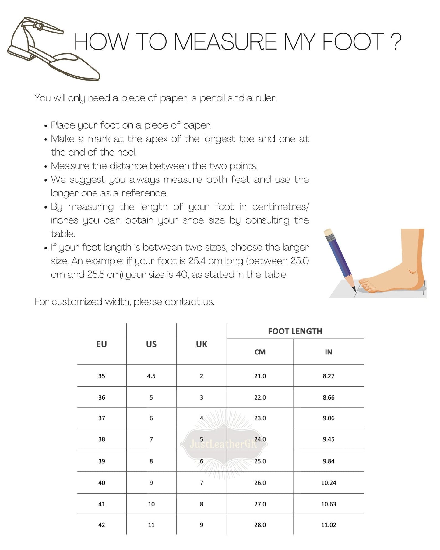 Size Chart (EU, US, UK & Foot Length) - PinkyPromiseAccs