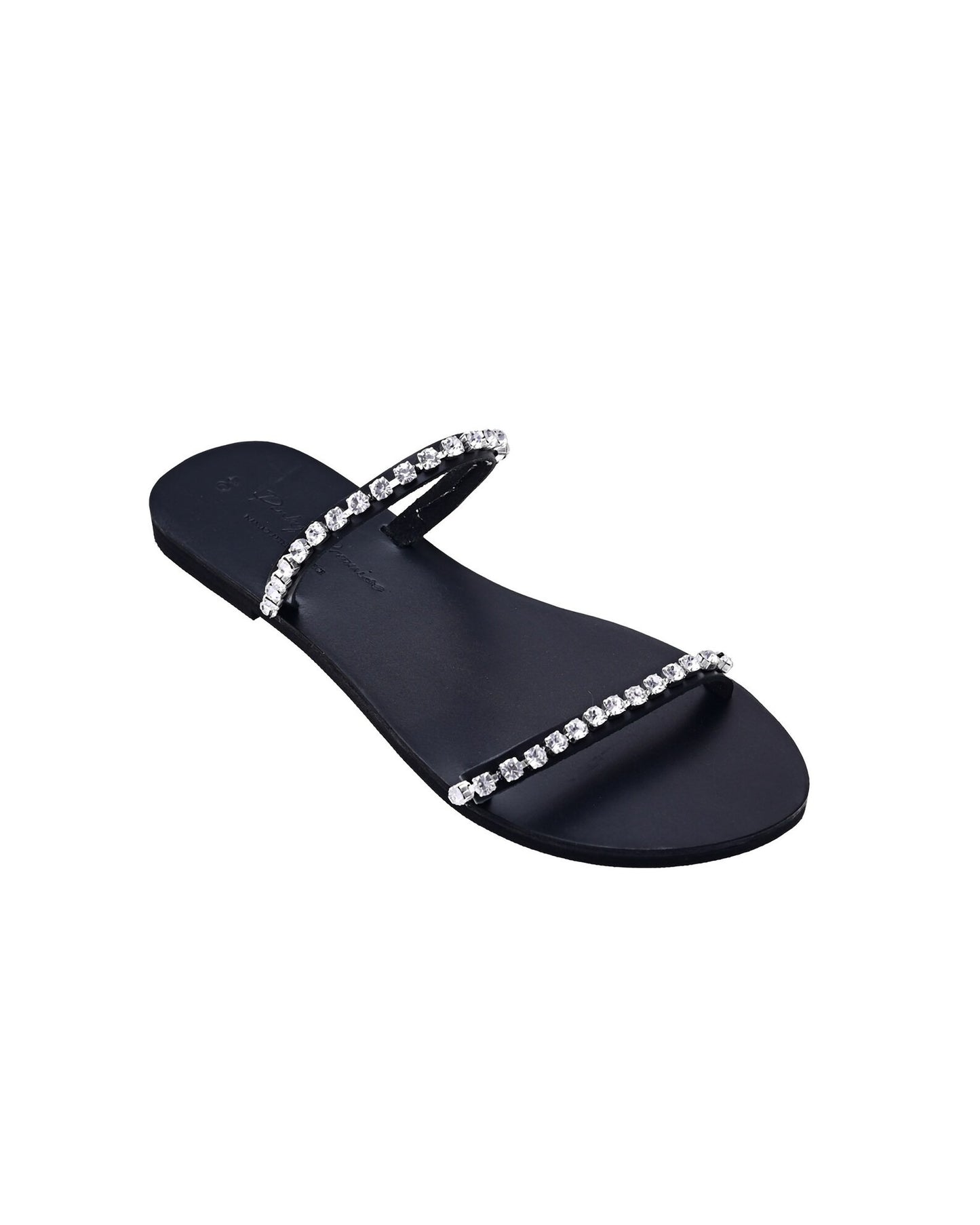Black Leather Sandals, Dazzling Duo - PinkyPromiseAccs