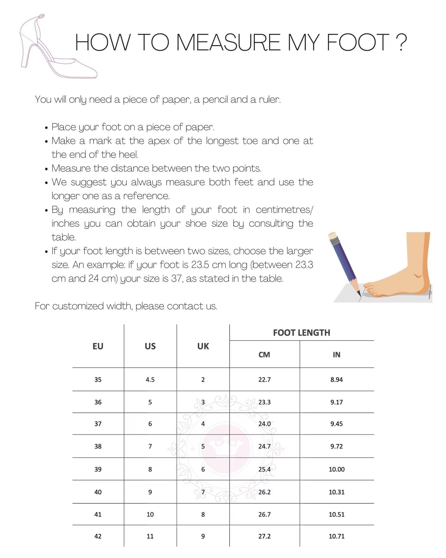Size Chart (EU, US, UK & Foot Length) - PinkyPromiseAccs