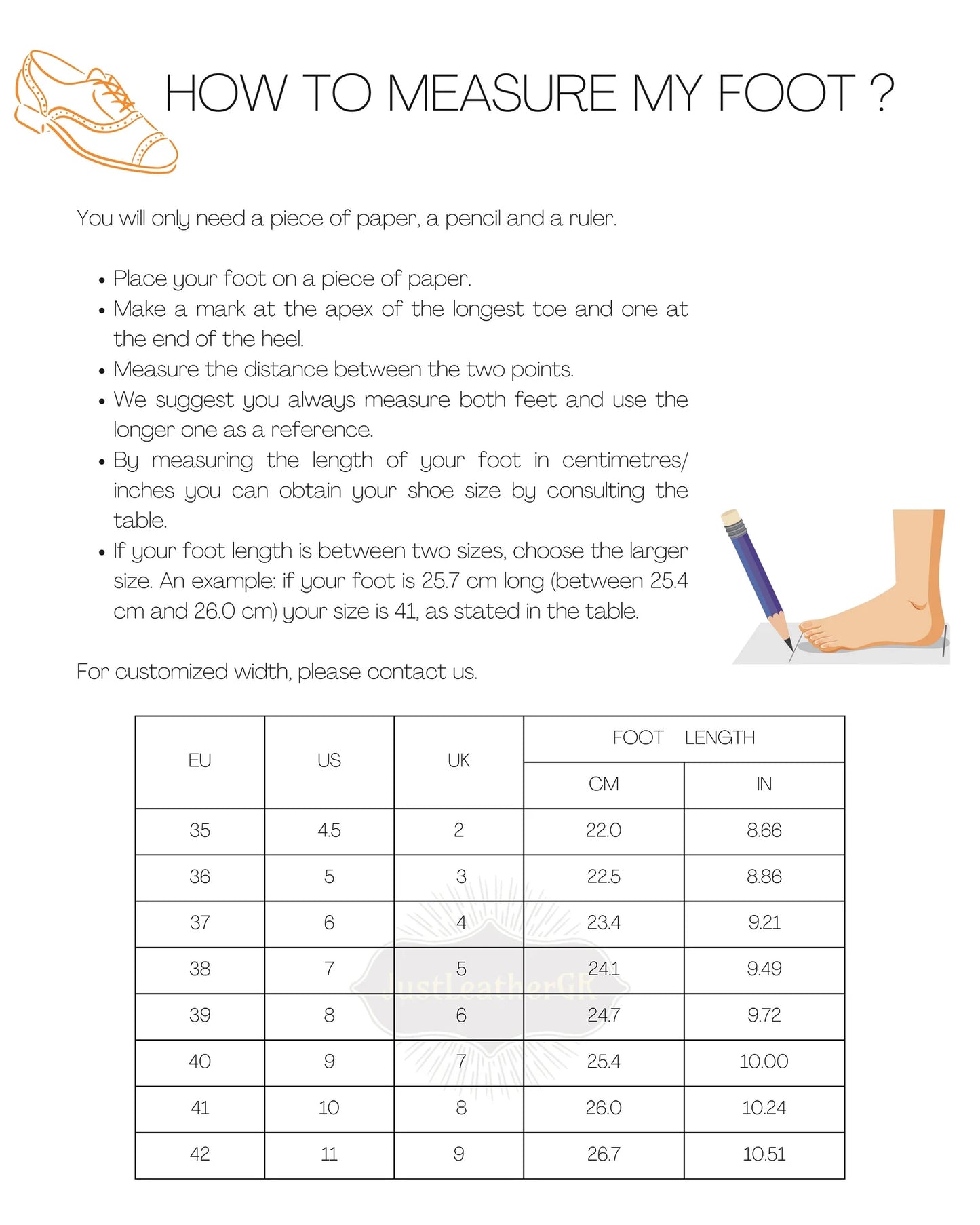 Size Chart (EU, US, UK & Foot Length) - PinkyPromiseAccs