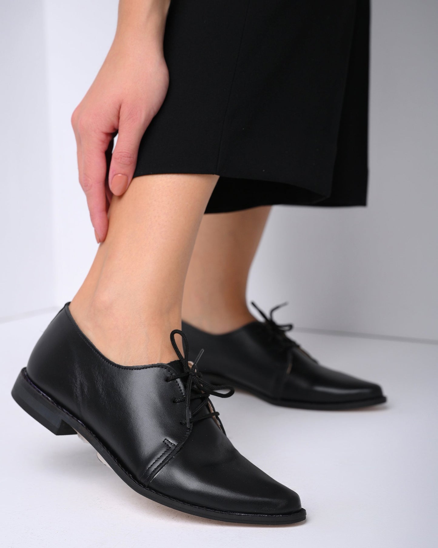 Women’s Black Leather Oxford Shoes, Seraphina - PinkyPromiseAccs