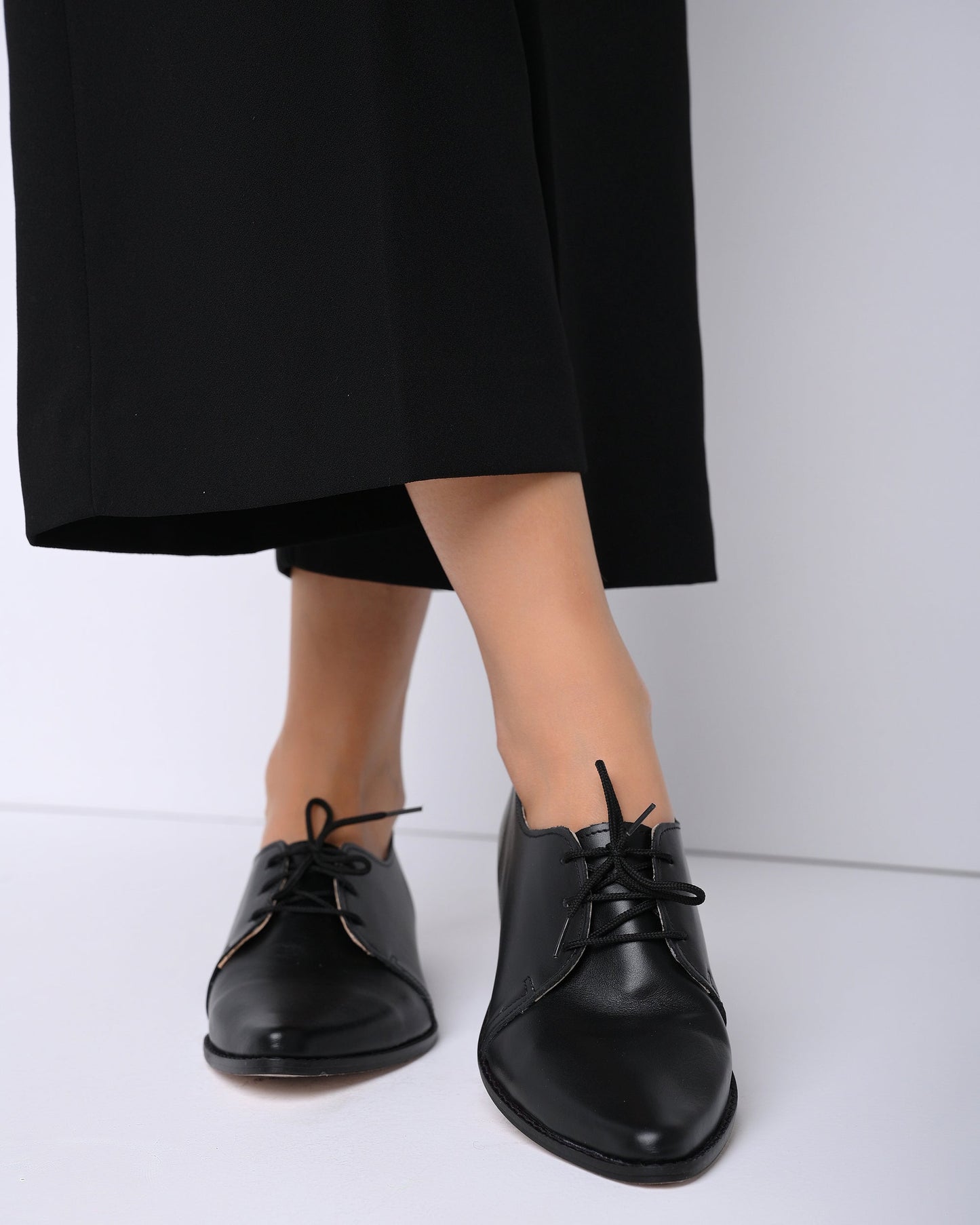 Women’s Black Leather Oxford Shoes, Seraphina - PinkyPromiseAccs