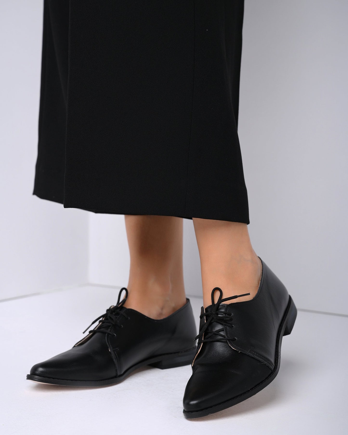 Women’s Black Leather Oxford Shoes, Seraphina - PinkyPromiseAccs