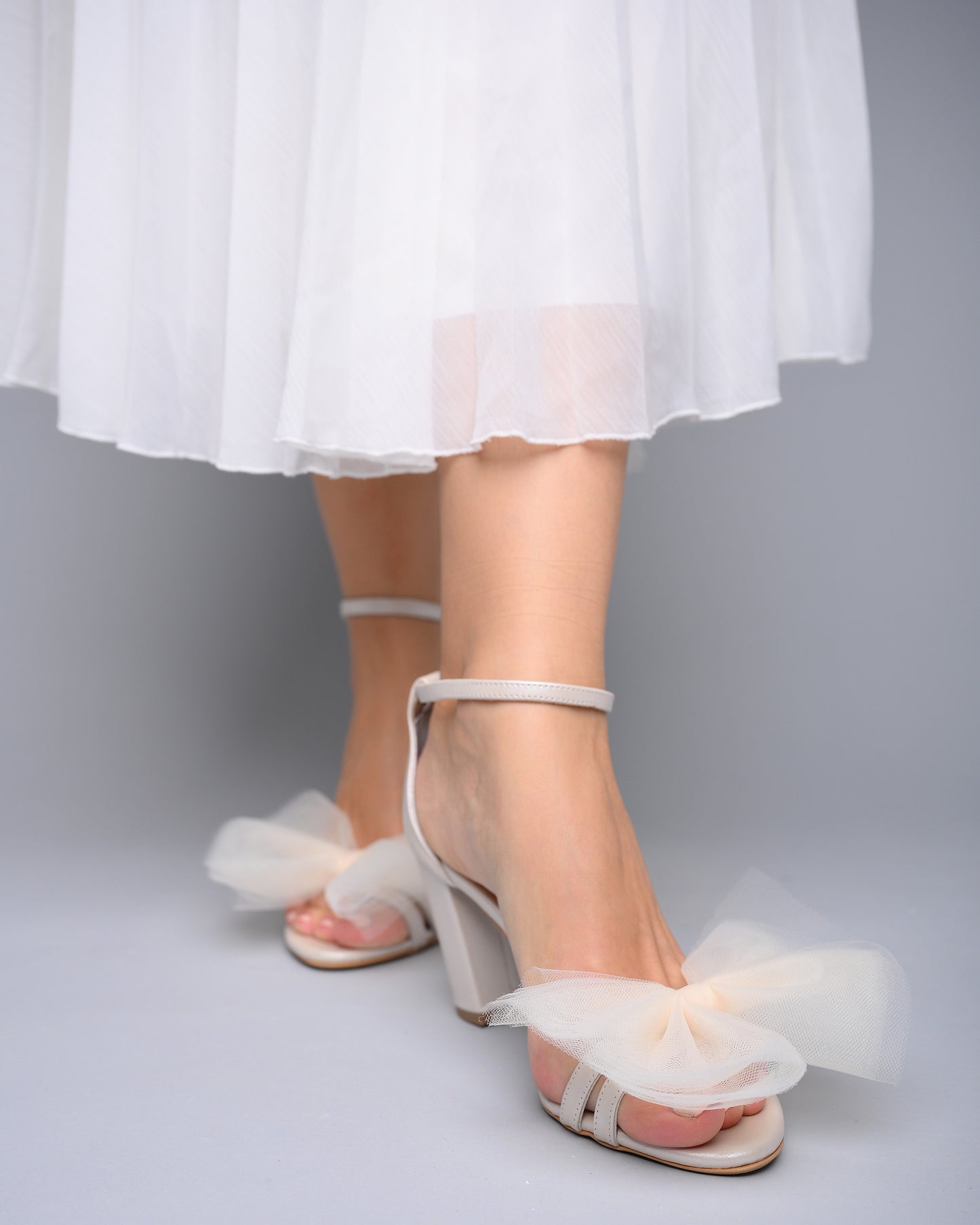 ivory heels, tulle bow heels