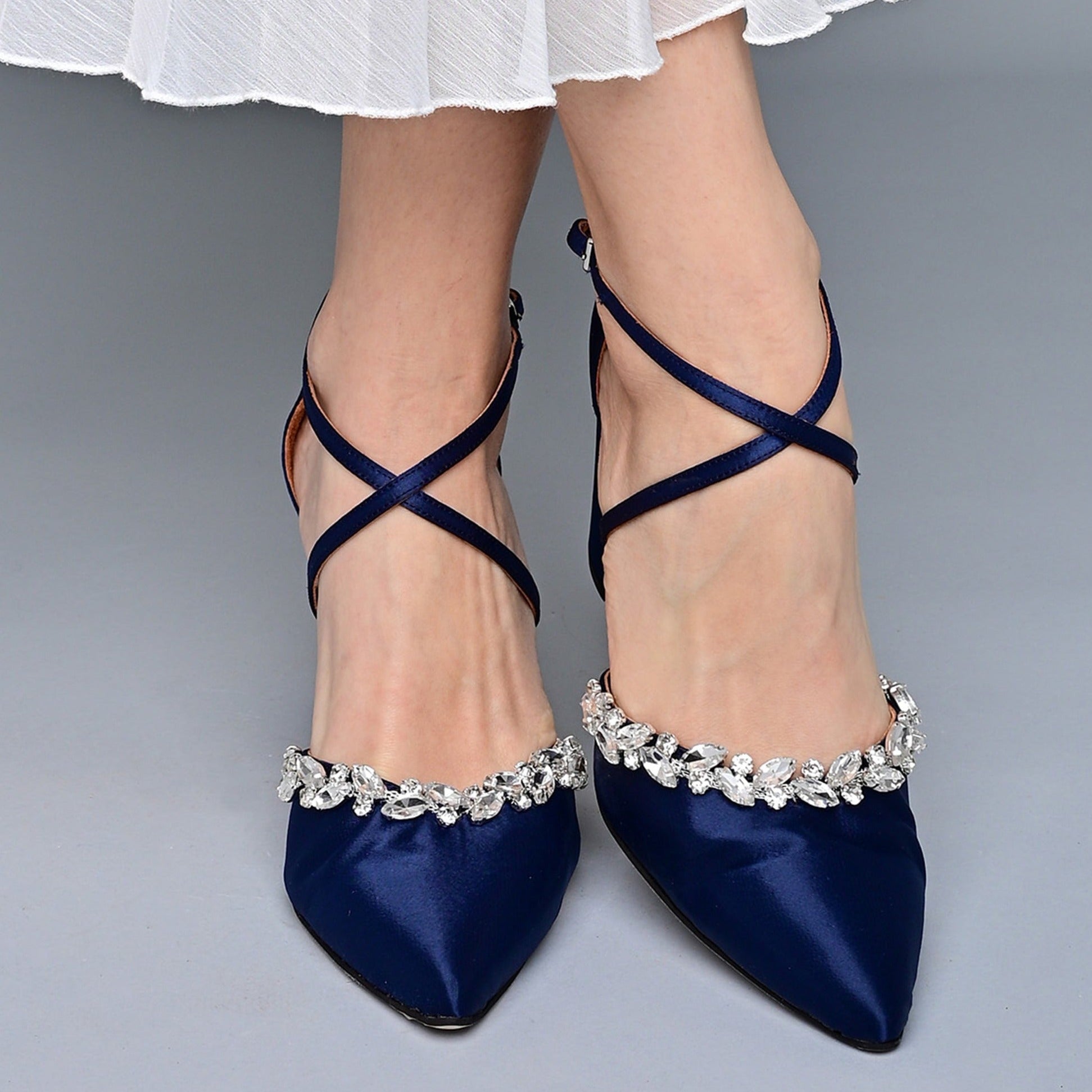 Dark Blue wedding shoes Block Heels Satina Love