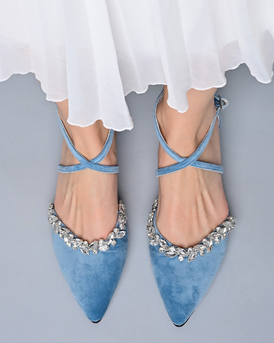 Flat blue wedding online shoes