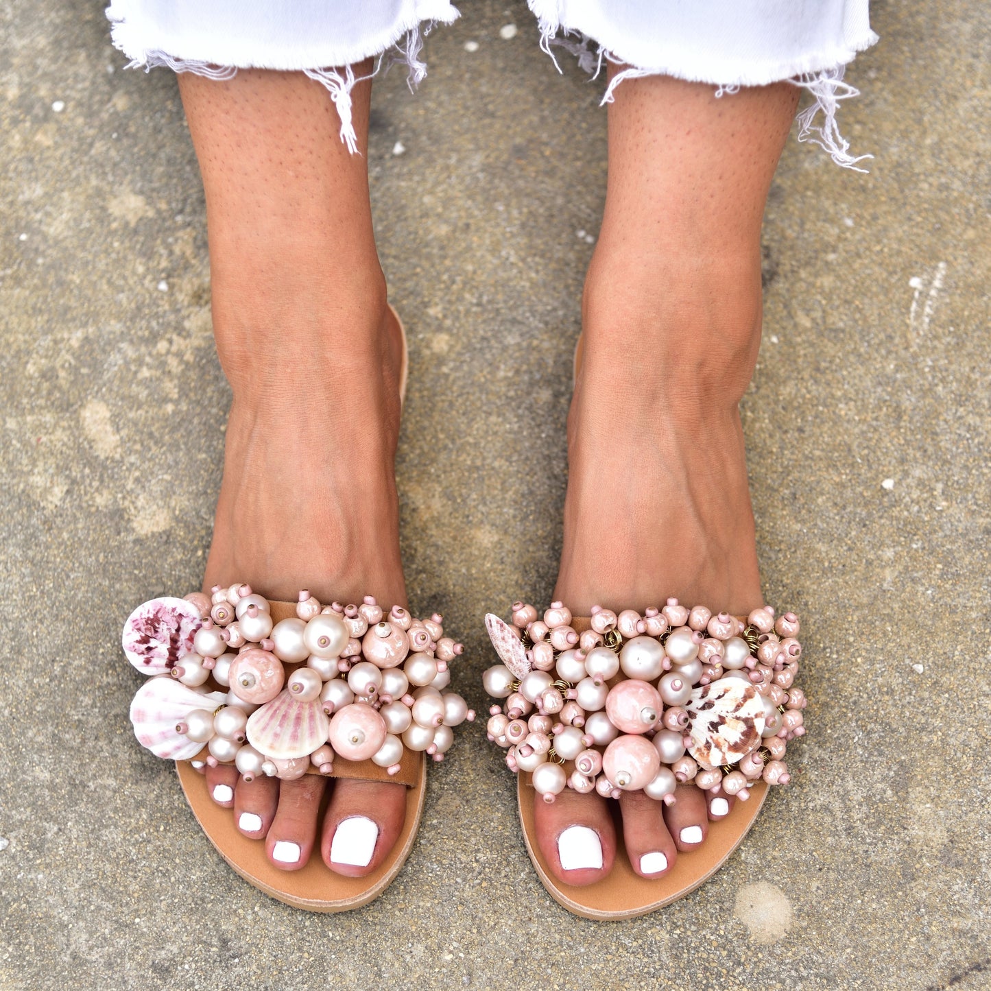 women's slide sandals, slide sandals, pearl sandals, beach sandals