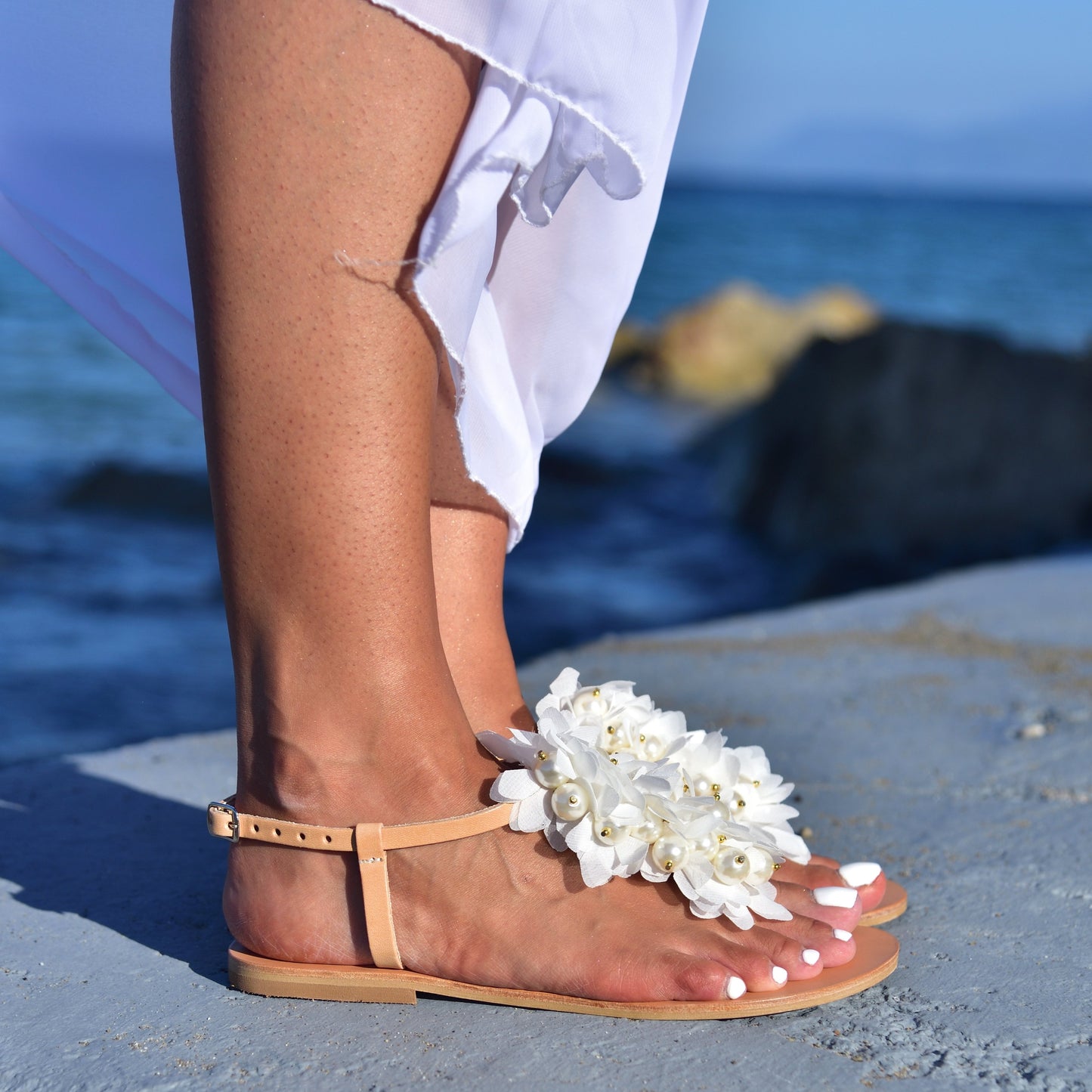 Flower Wedding Sandals, Calypso - PinkyPromiseAccs