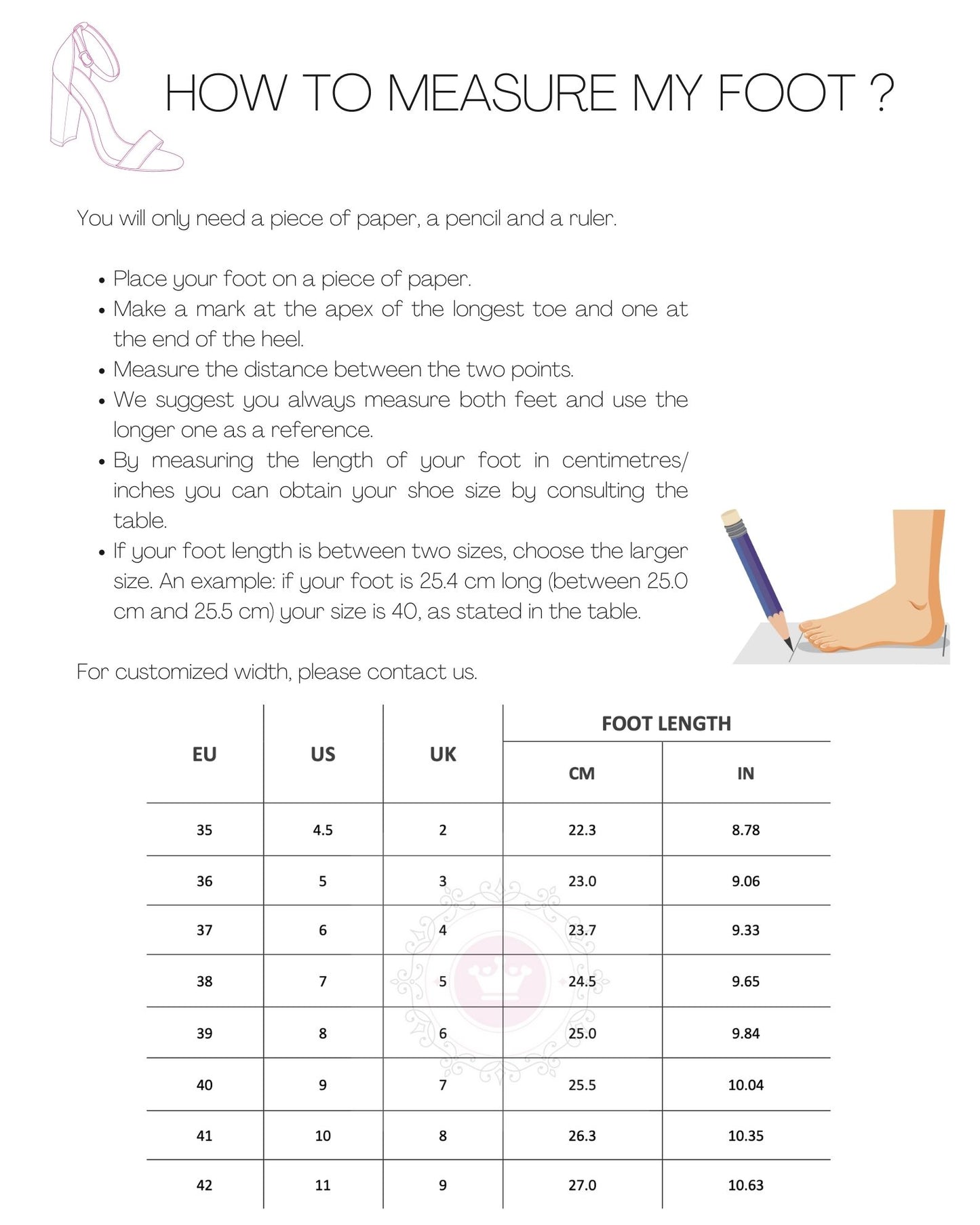 Size Chart (EU, US, UK & Foot Length) - PinkyPromiseAccs