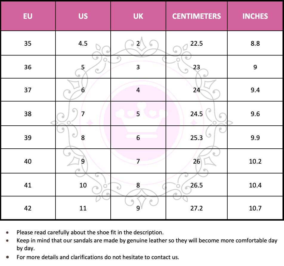 Size Chart (EU, US, UK & Foot Length) - PinkyPromiseAccs