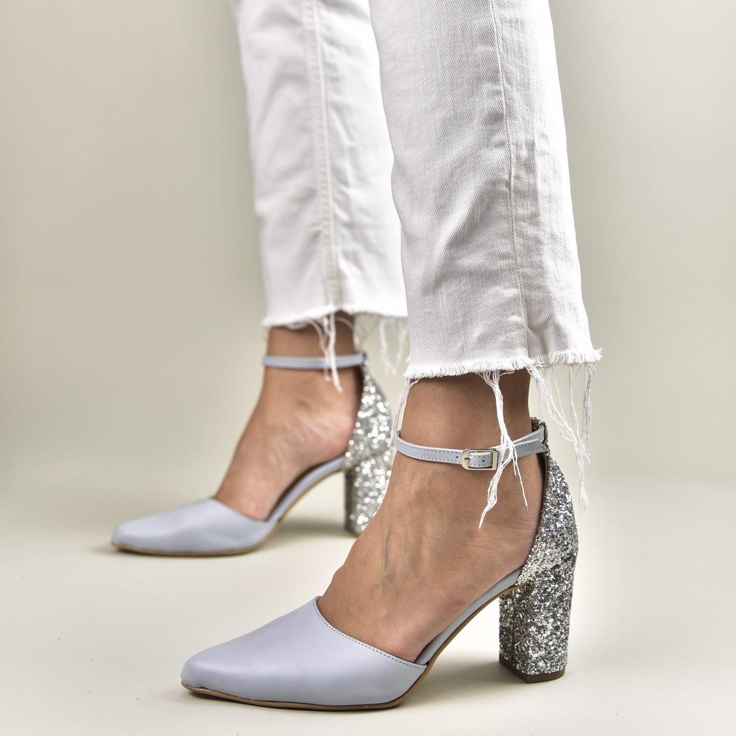 Blue Wedding Shoes with Glitter Heels, Christina - PinkyPromiseAccs