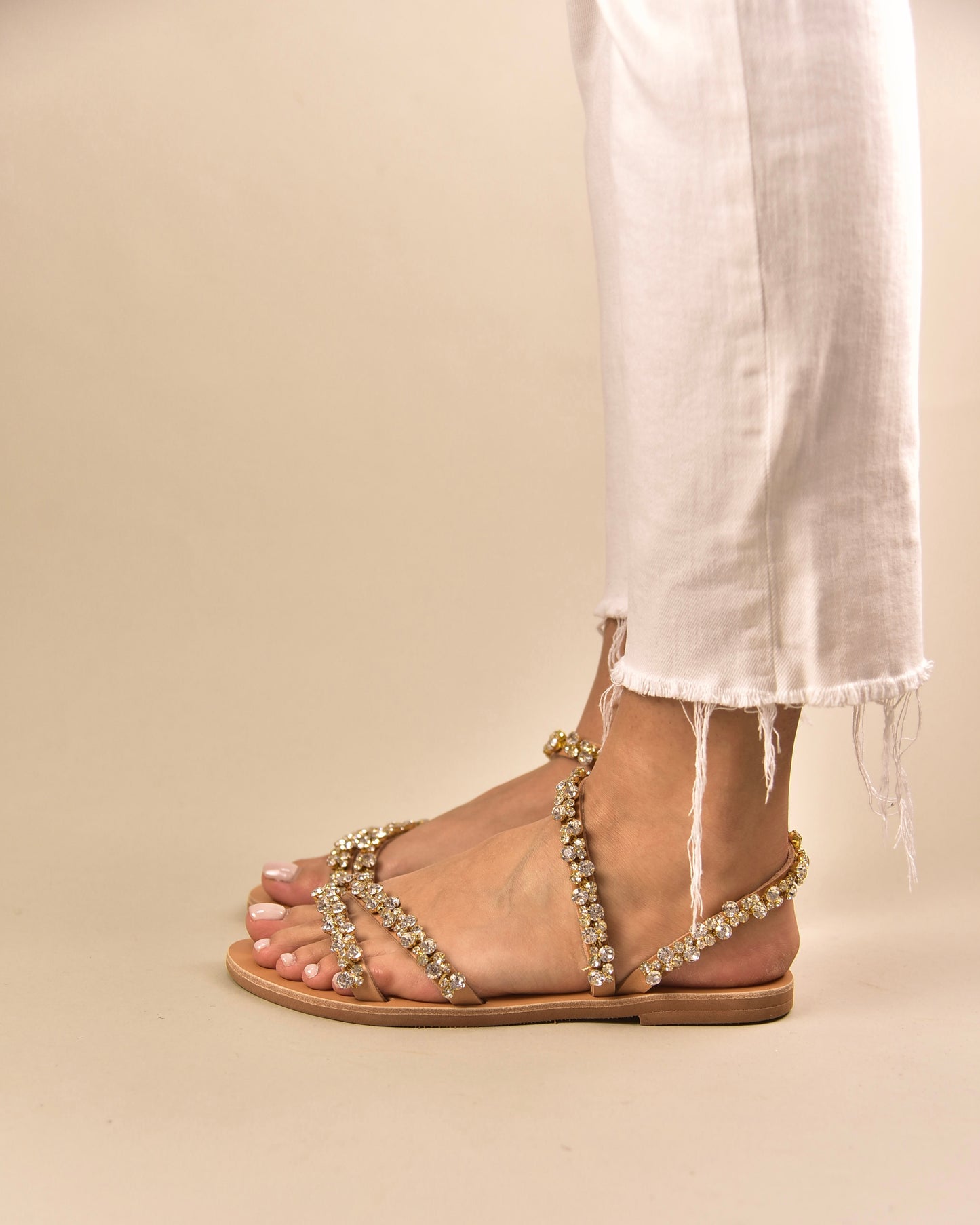 Wedding Leather Sandals, Diamond Loop - PinkyPromiseAccs