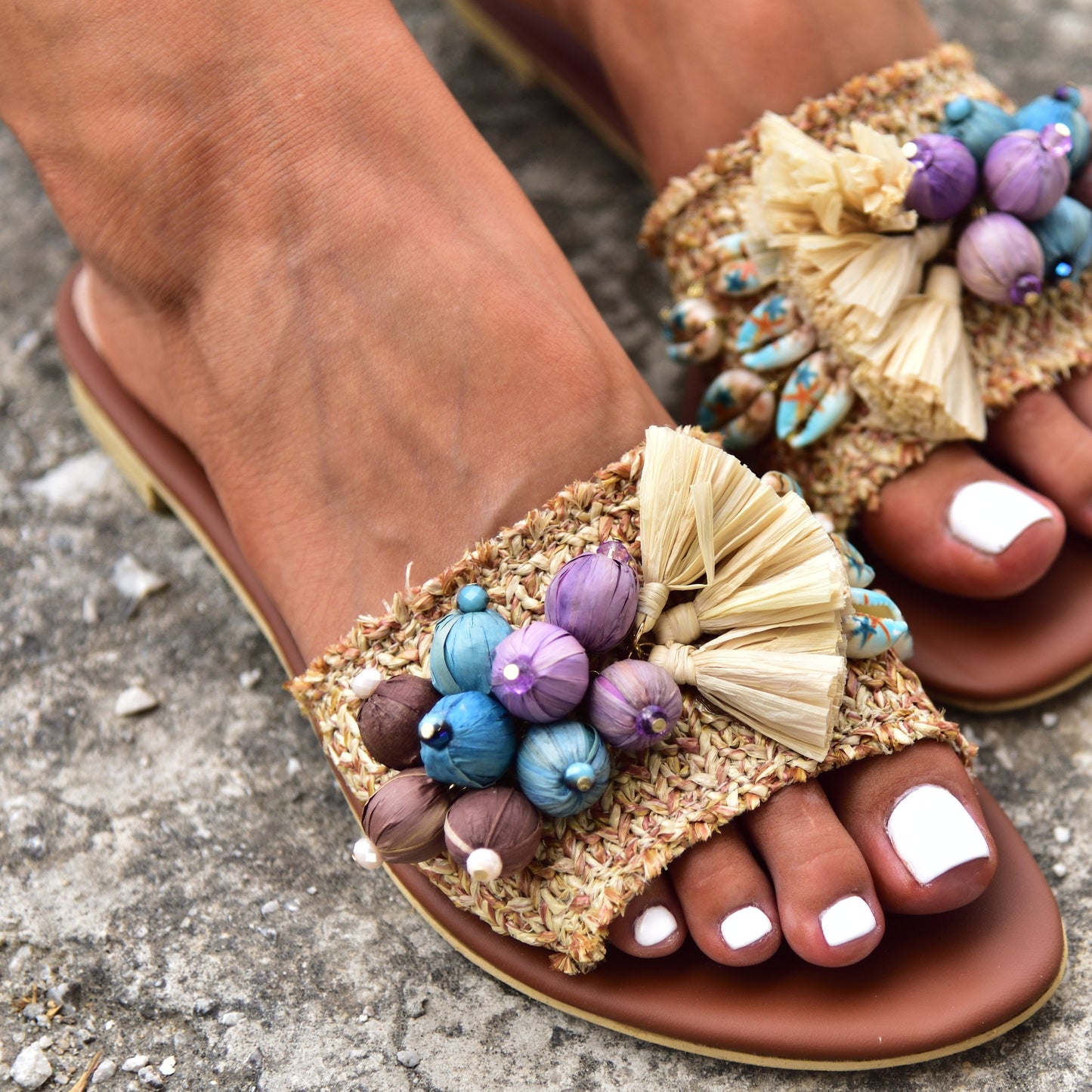 bohemian sandals greece, slides sandals
