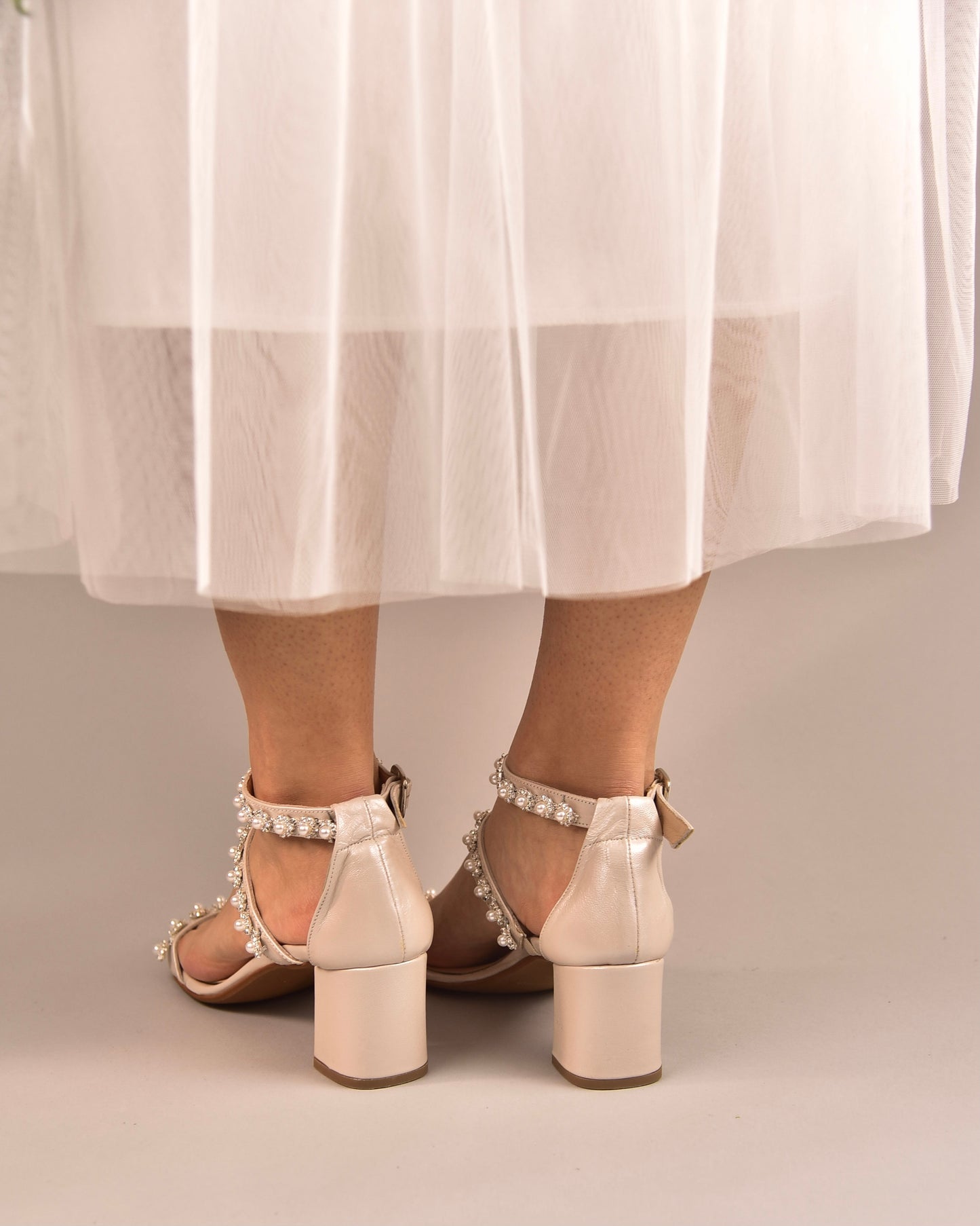 Ivory Leather Wedding Heels, Pearl Lines - PinkyPromiseAccs