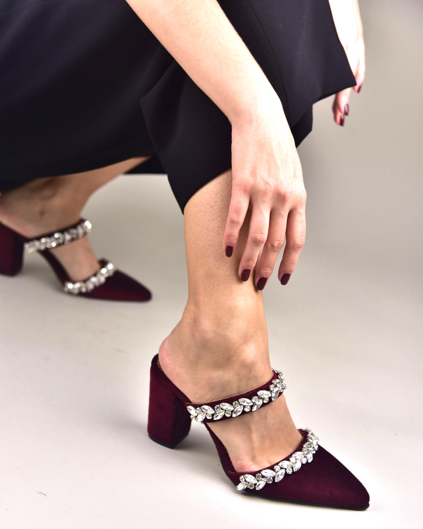 Burgundy Velvet Wedding Shoes, Chloris - PinkyPromiseAccs