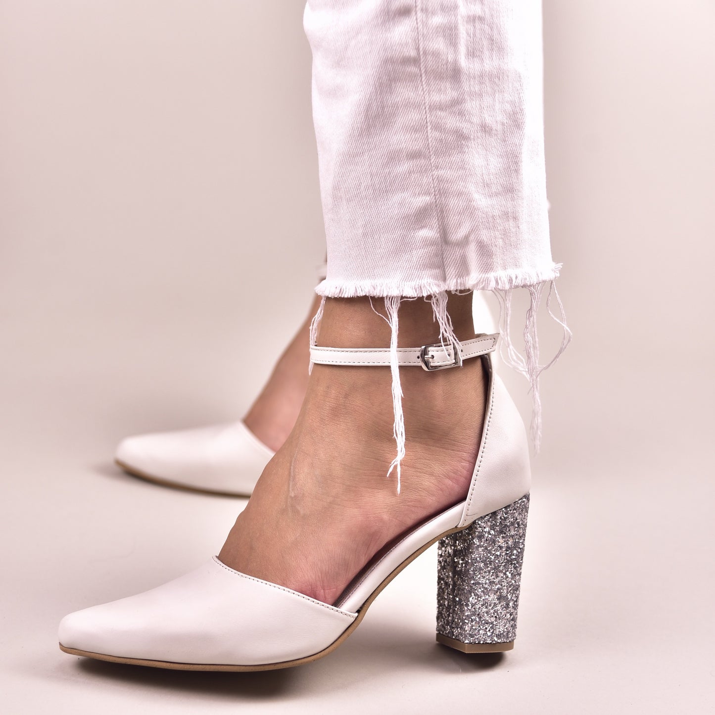 White Wedding Shoes with Glitter Heels, Christina - PinkyPromiseAccs