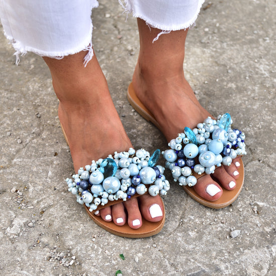 elina linardaki sandals, women's slide sandals, blue sandals