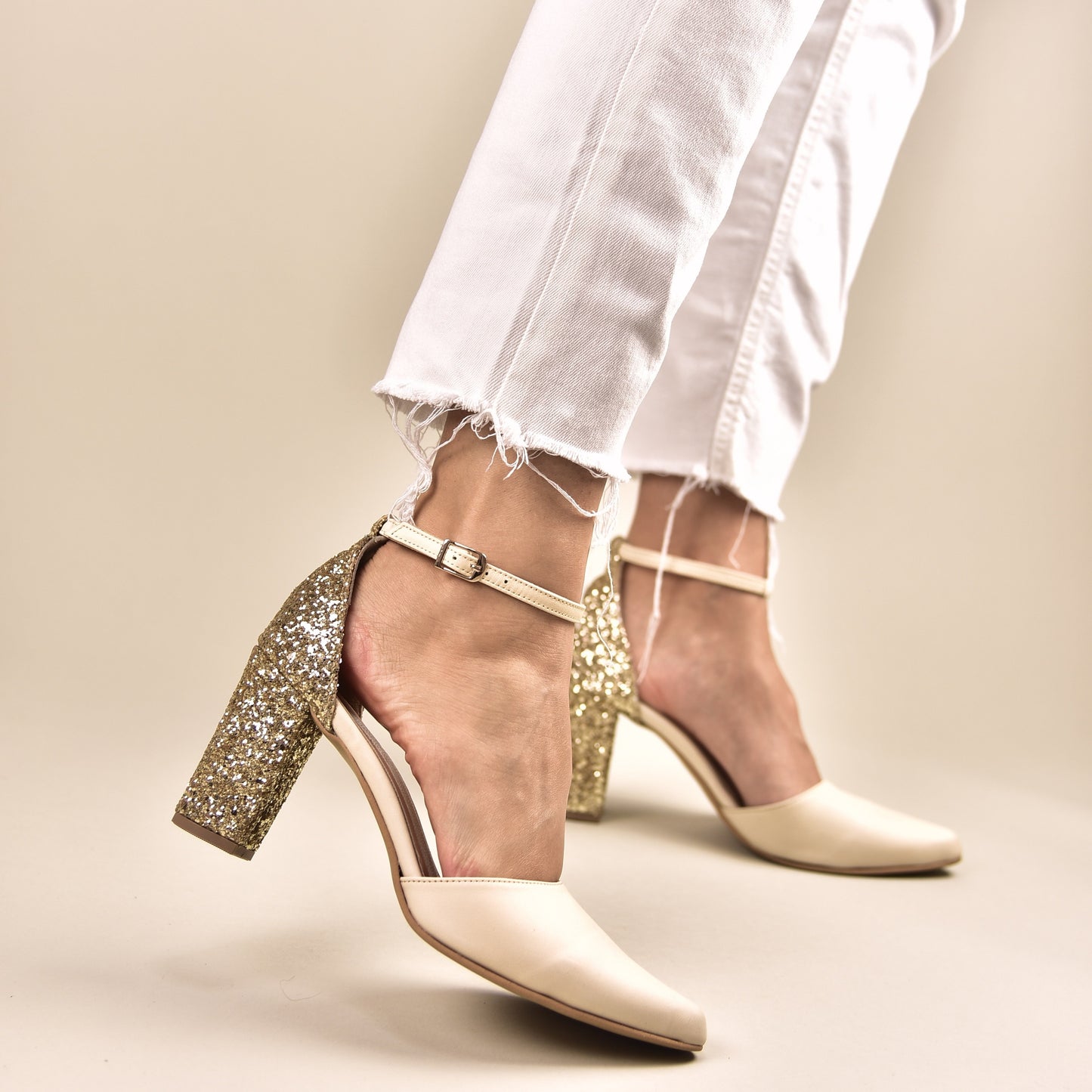 Ivory Wedding Shoes with Glitter Heels, Christina - PinkyPromiseAccs