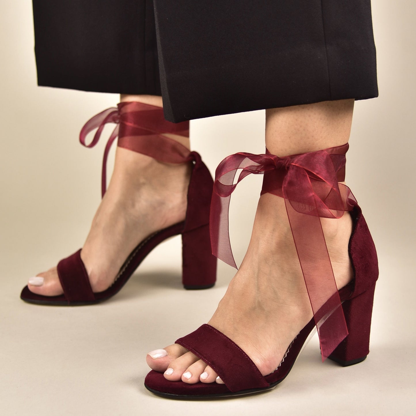 Burgundy Velvet Wedding Shoes, Tullenia - PinkyPromiseAccs
