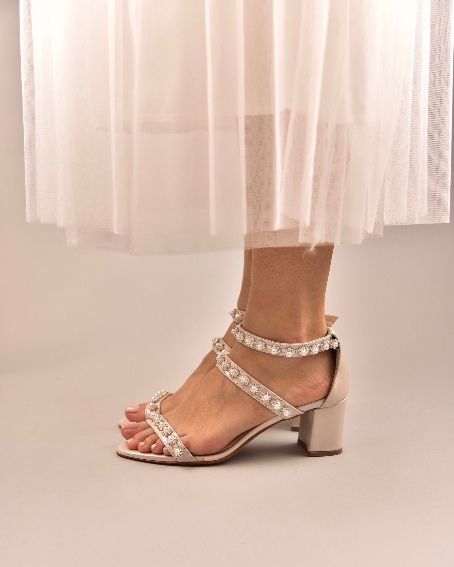 Ivory Leather Wedding Heels, Pearl Lines - PinkyPromiseAccs