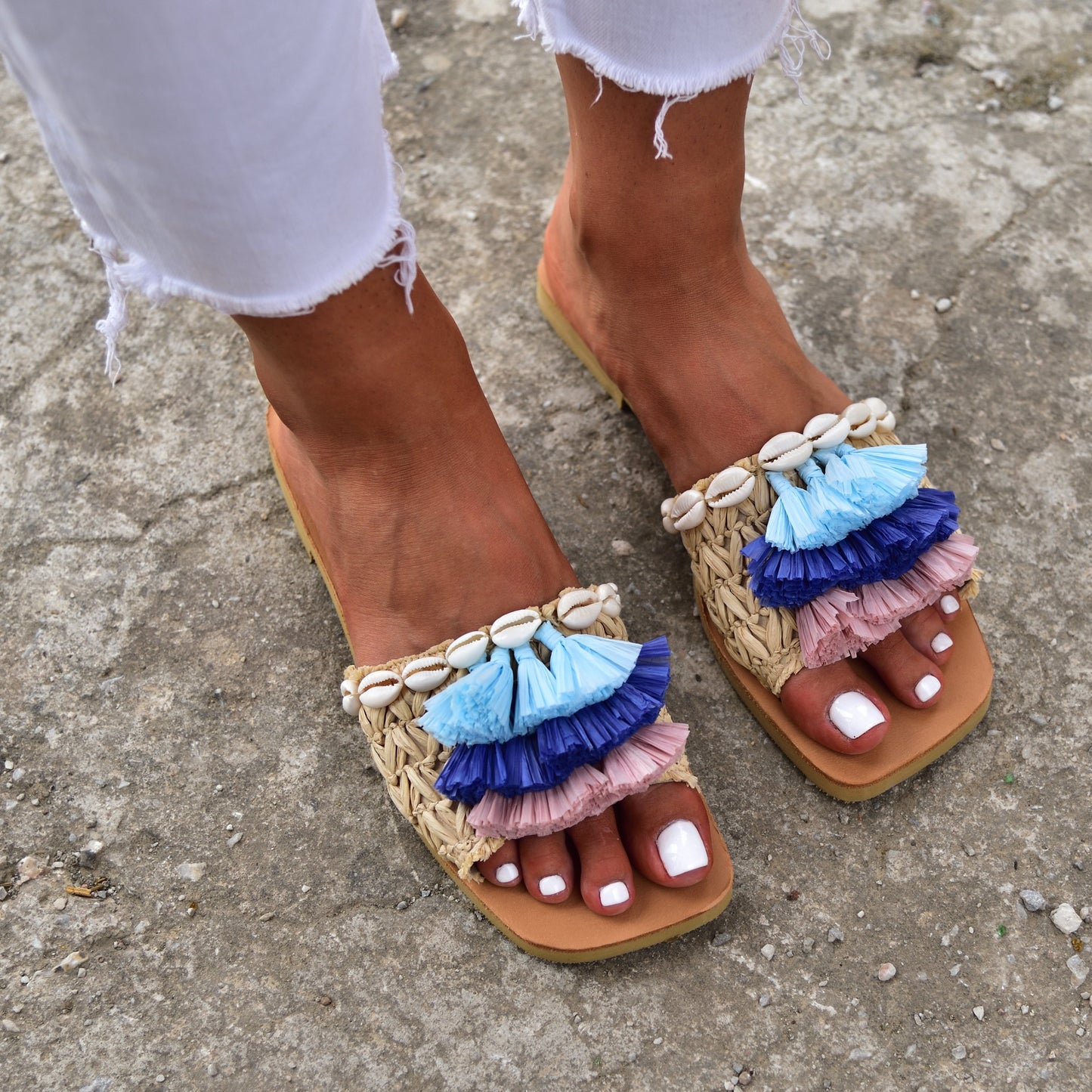 bohemian sandals made in greece, slides for women