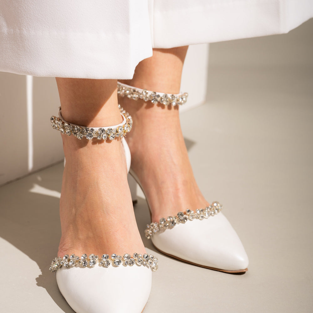 
                  
                    White Leather Wedding Shoes, Stars over the Snow
                  
                