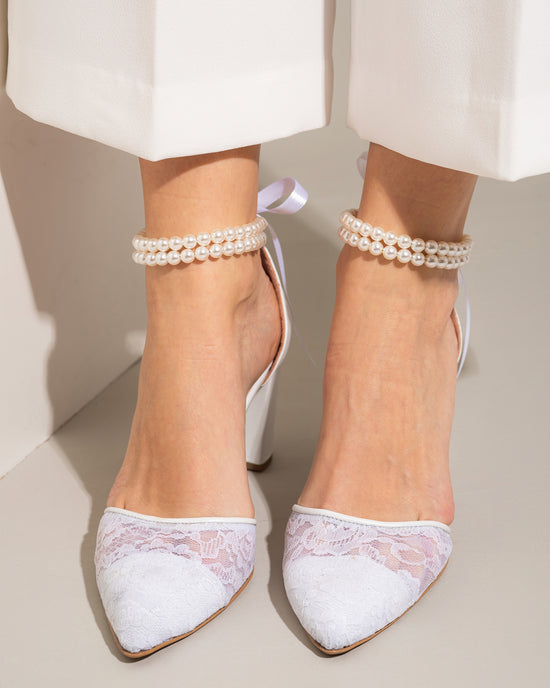 lace shoes with double pearl ankle strap
