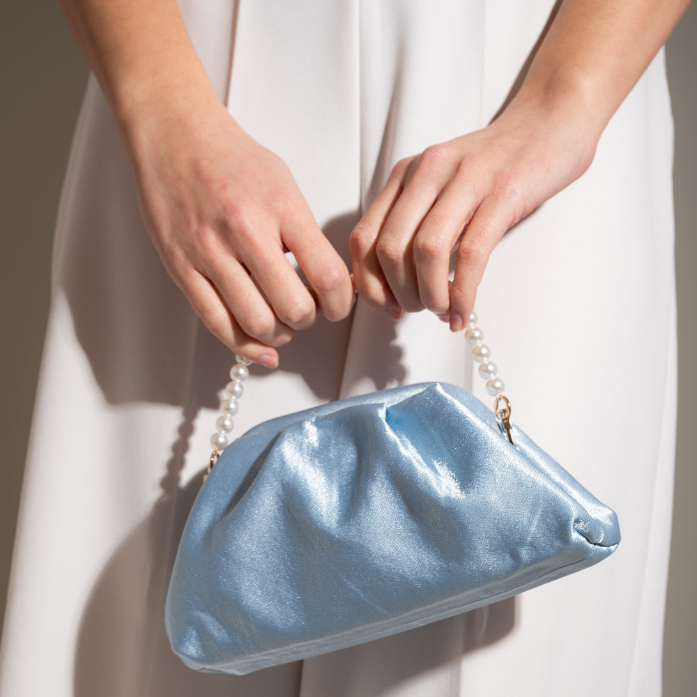 Μπλε Σατέν Γαμήλια Τσάντα, Satin Clutch