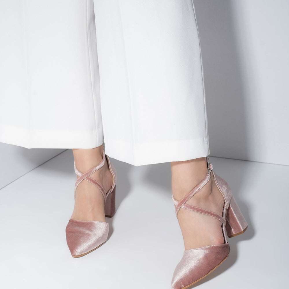 
                  
                    velvet wedding block heels blush pink
                  
                