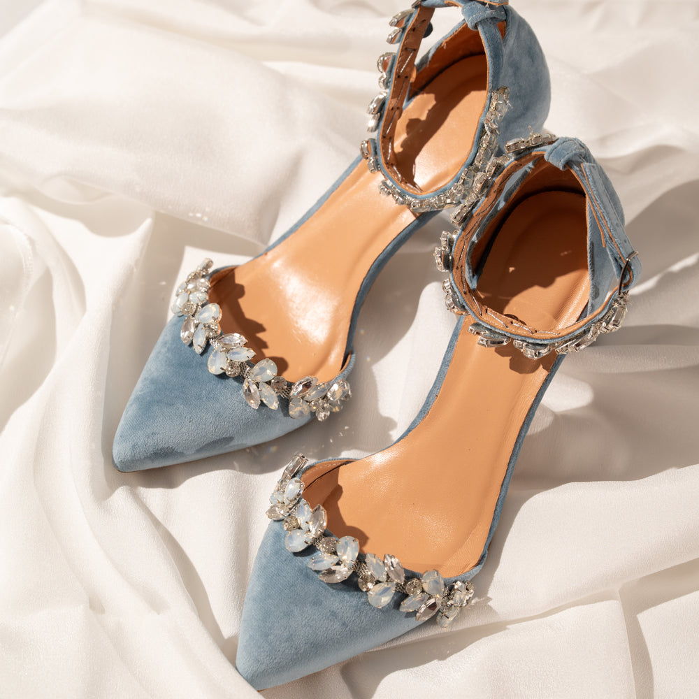 Elegant Blue Velvet Bridal Block Heels Comfortable Handmade Wedding & Bridesmaid Shoes Elegant Blue Velvet Bridal Block Heels Comfortable Handmade Wedding & Bridesmaid Shoes
