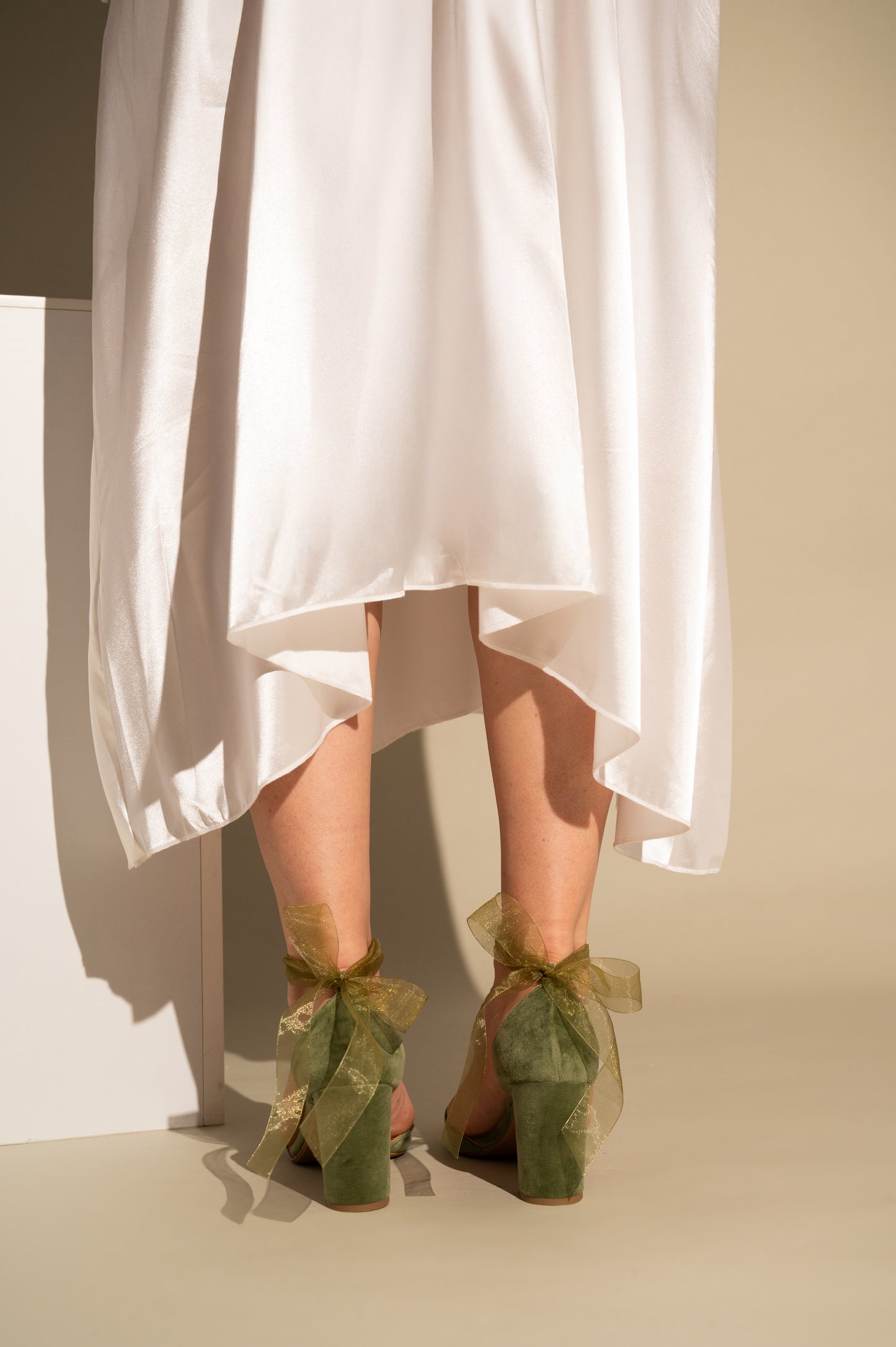 Sage Green Velvet Wedding Shoes – Pointed Toe Block Heel