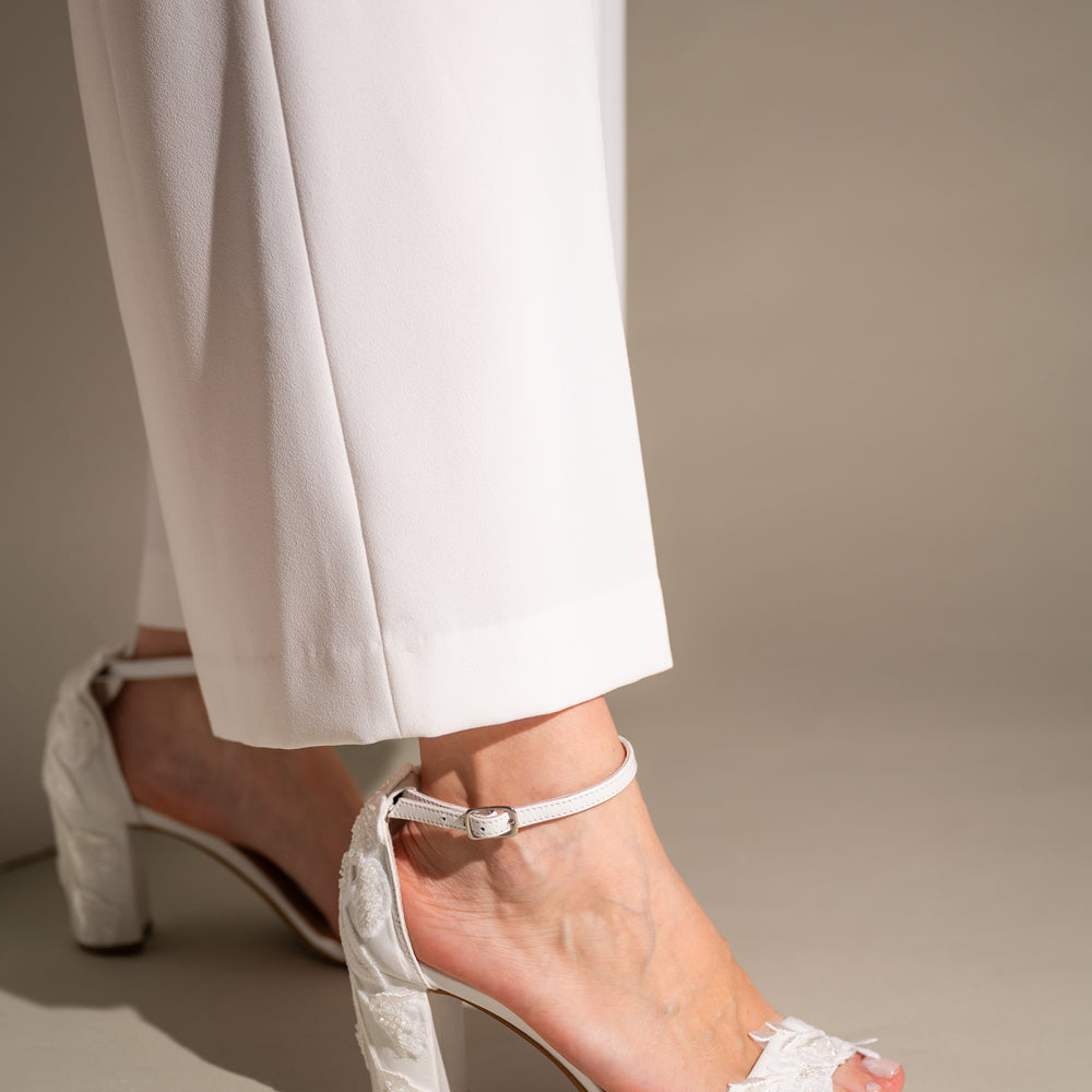 
                  
                    Wedding Block Heel with Floral Lace Back, Fleur Heels
                  
                