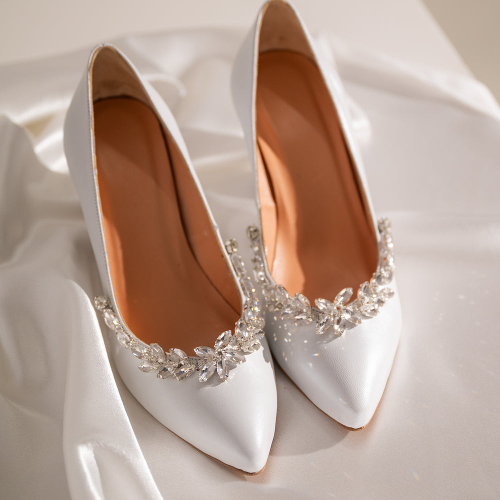 
                  
                    White Leather Bridal Shoes, Serene Heels
                  
                