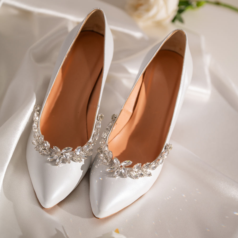 
                  
                    White Leather Bridal Shoes, Serene Heels
                  
                