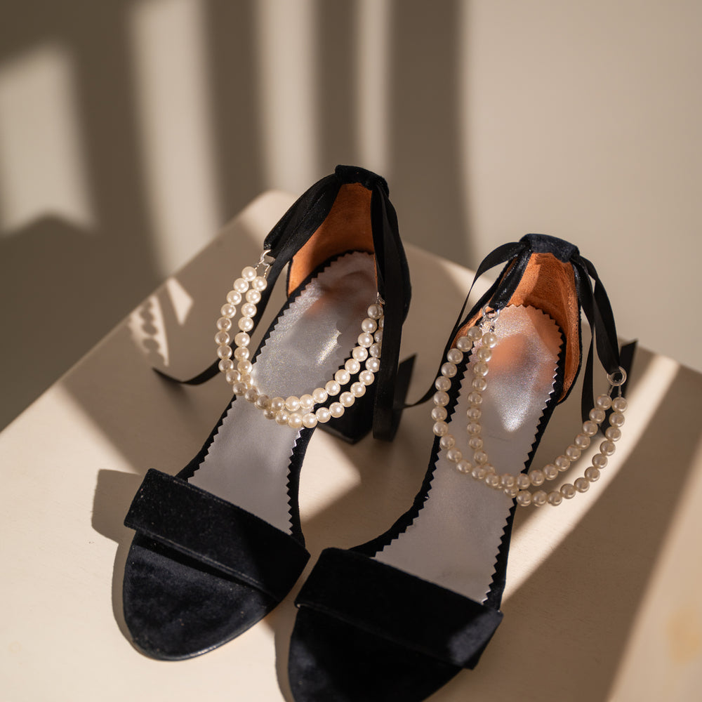 
                  
                    Black Velvet Wedding Shoes, Pearls in Velvet
                  
                