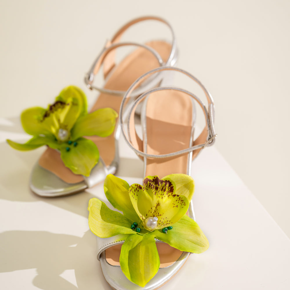 
                  
                    Silver Flower Heels, Orchid
                  
                