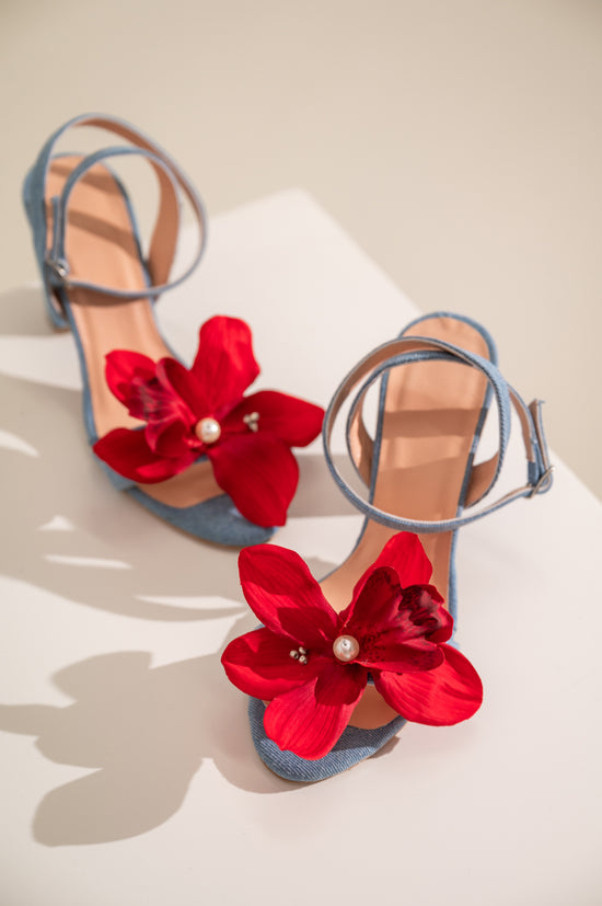 Denim Flower Heels, Orchid