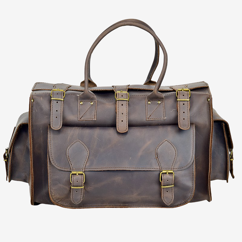 
                  
                    waxed brown leather duffel for men
                  
                