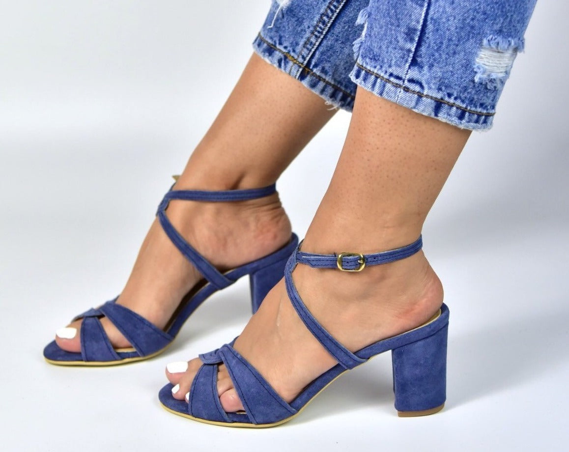 blue leather sandals, δερμάτινα πέδιλα για γυναίκες