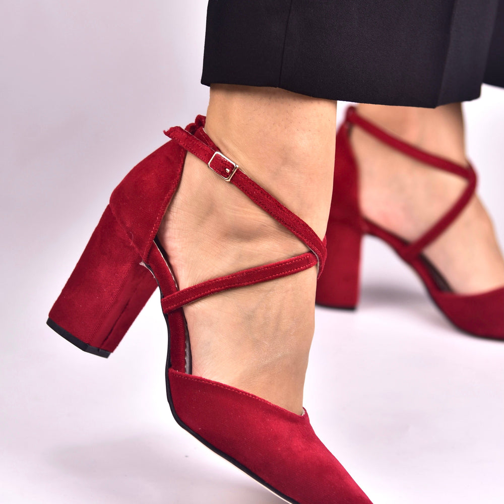 
                  
                    Block Heel Red shoes, γυναικεία βελούδινα παπούτσια
                  
                