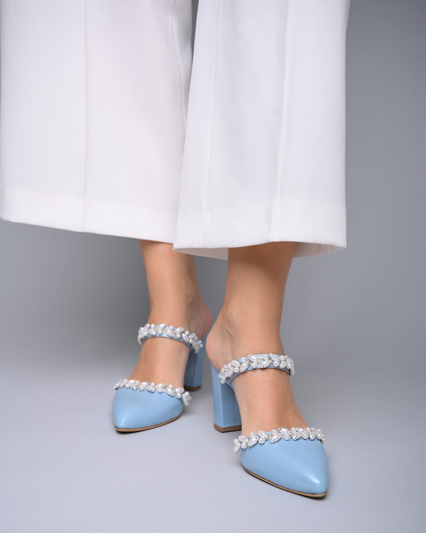 bridal shoes block heel blue