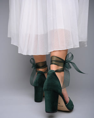velvet wedding block heels