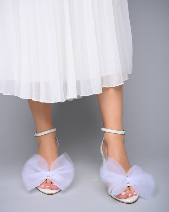 bridal shoes heels, tulle bow heels