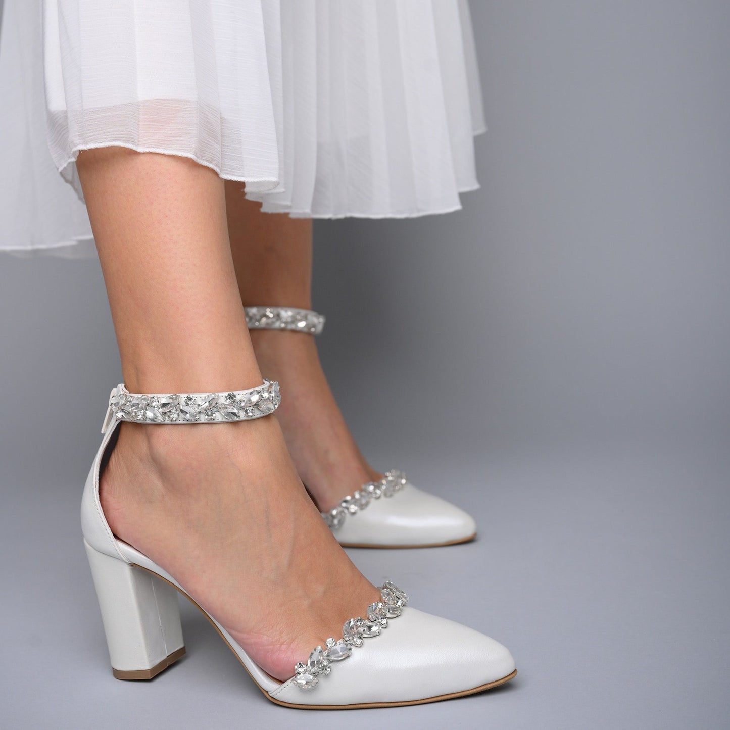 Womens Wedding Sandals Low Block Heel Ankle Strap Satin Rhinestones Open  Toe Bridal Evening Shoes,Ivory,8 UK/41 EU price in UAE | Amazon UAE |  kanbkam