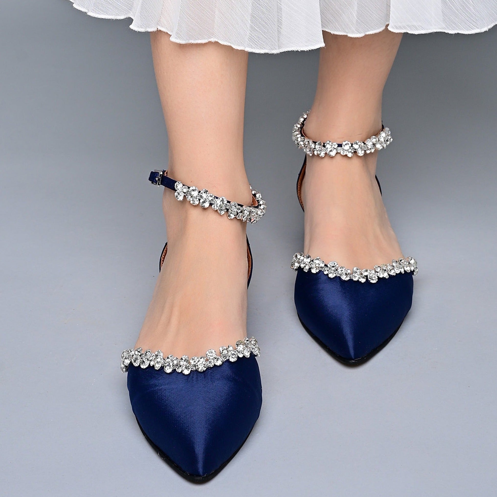 Dark Blue wedding shoes Block Heels Satina Love flare PinkyPromiseAccs